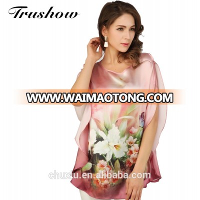 Cx8032 Series Custom Floral Pink Silk Fancy Blouse