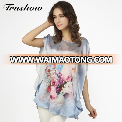 CX8032 series Women's blue top quality silk bat blouse shirt